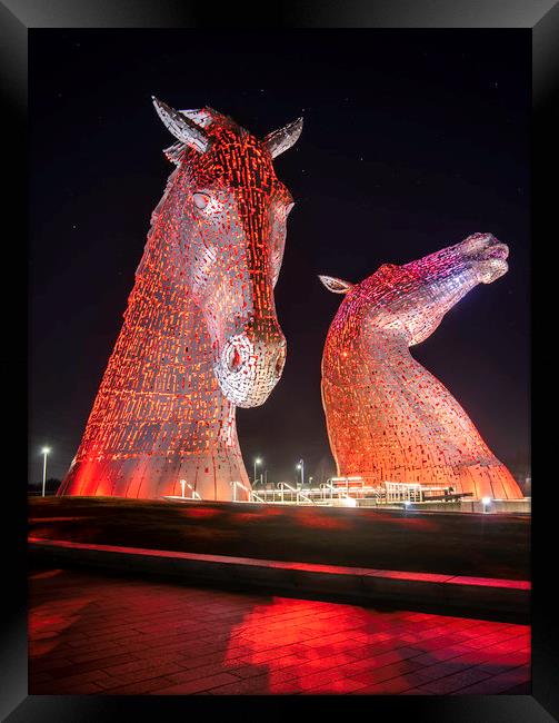 Kelpies at night Framed Print by Sam Smith