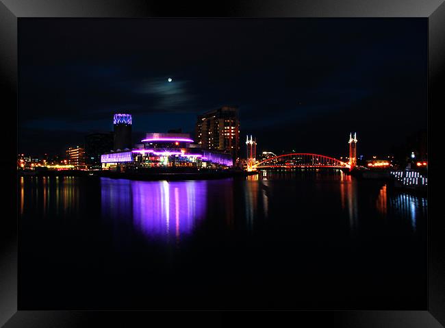 Salford Quays at Night Framed Print by Joanne Wilde