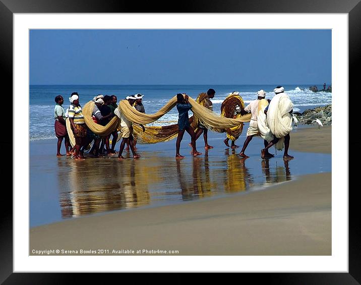 Bringing in the Nets, Fishermen on Black Beach, Va Framed Mounted Print by Serena Bowles