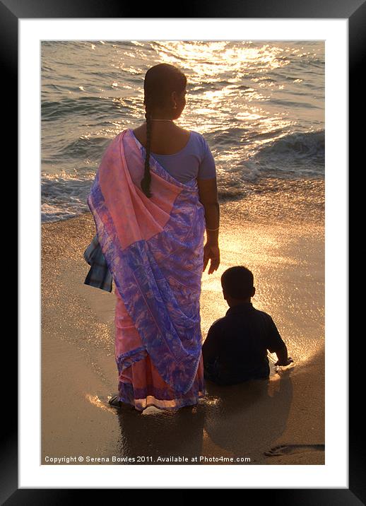 Woman in Pink and Blue Sari with Child Varkala, Ka Framed Mounted Print by Serena Bowles