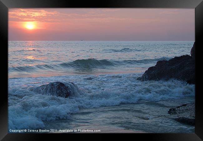 Water on the Rocks at Sunset Varkala, Kerala, Indi Framed Print by Serena Bowles