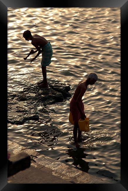 Collecting Water from the Ganges Framed Print by Serena Bowles
