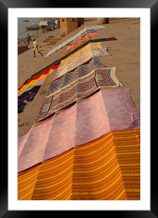 Colourful Saris Drying on the Ghats, Varanasi, Ind Framed Mounted Print by Serena Bowles