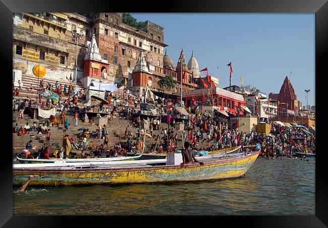 Sunday Bathing in Ganges at Ahilyabai Ghat, Varana Framed Print by Serena Bowles