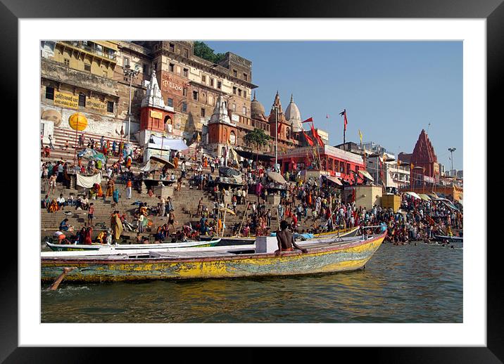 Sunday Bathing in Ganges at Ahilyabai Ghat, Varana Framed Mounted Print by Serena Bowles