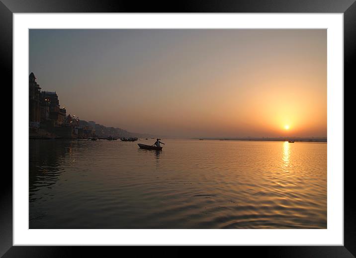 Sunrise on the Ganges, Varanasi, India Framed Mounted Print by Serena Bowles