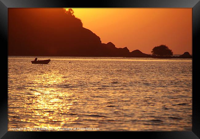 Boat at Sunset Palolem Framed Print by Serena Bowles