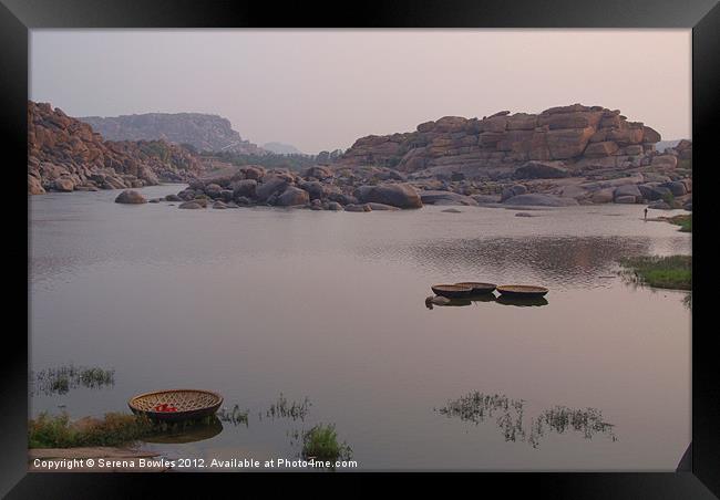 Coracles on the Tungabhadra River Framed Print by Serena Bowles