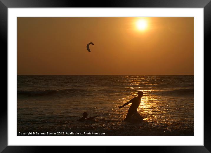 Playing in the Sea at Sunset Mandrem Framed Mounted Print by Serena Bowles