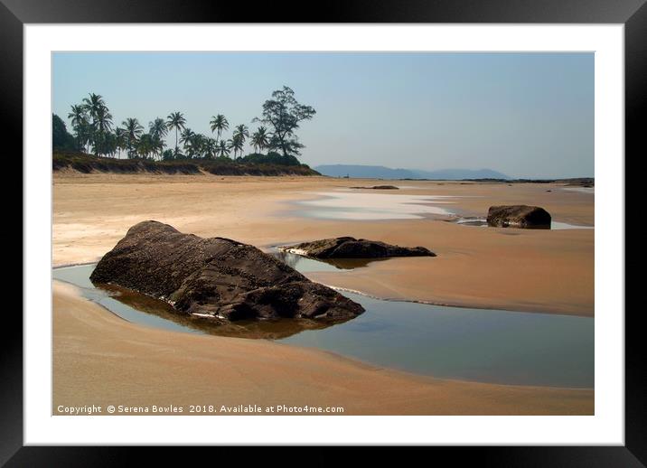 Rocks and Pools on Sandy Beach, Goa Framed Mounted Print by Serena Bowles