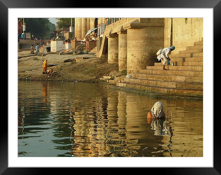 Bathing in the Ganges Framed Mounted Print by Serena Bowles