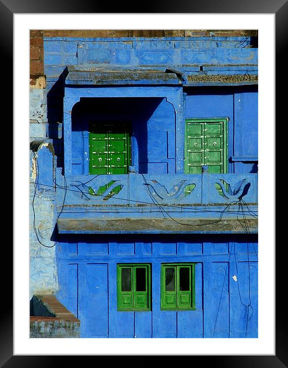 Blue House Green Windows, Jodhpur, Rajisthan, Indi Framed Mounted Print by Serena Bowles