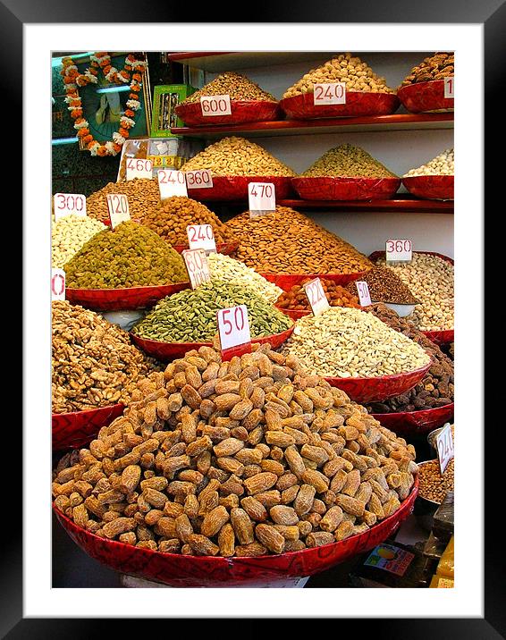 Dried Nuts and Spices For Sale Framed Mounted Print by Serena Bowles