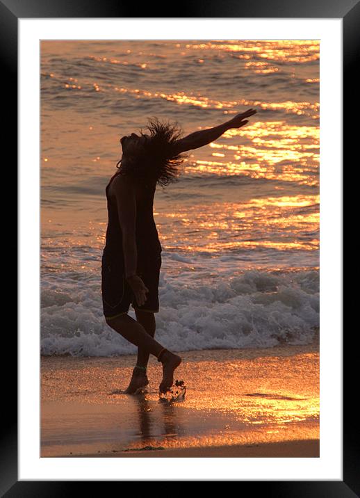Dancing in the Surf at Sunset, Varkala, Kerala, In Framed Mounted Print by Serena Bowles