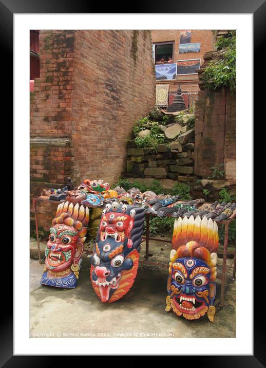 Colourful Masks for sale Swayambhu Framed Mounted Print by Serena Bowles