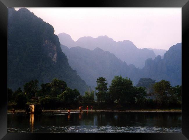 River Crossing in Vang Vien Framed Print by Serena Bowles