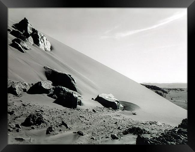 Sand Dune and Rocks, Sossusvlei, Namibia Framed Print by Serena Bowles