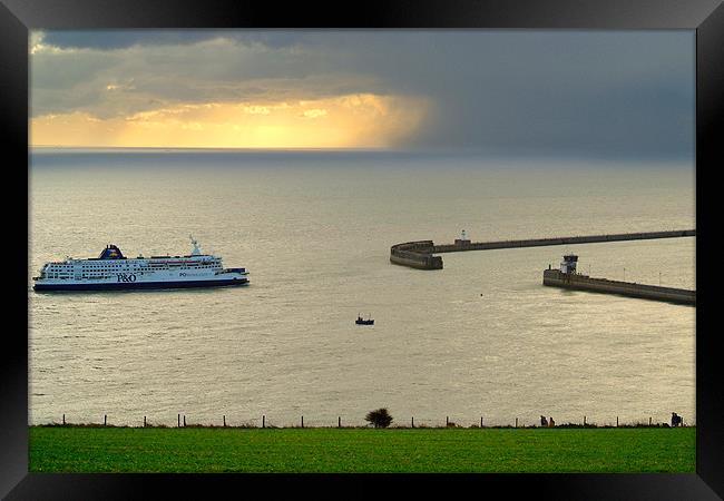 Ferry Approaching England Framed Print by Serena Bowles