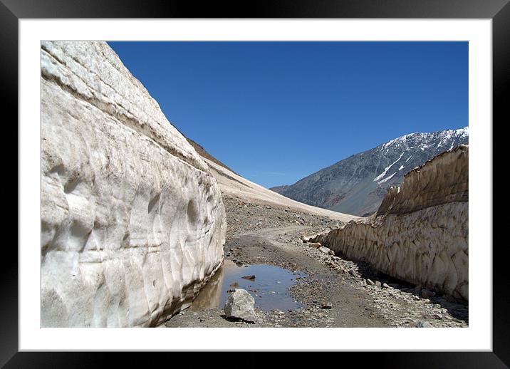 Snow Bank Lahaul Valley, Himalayas, India Framed Mounted Print by Serena Bowles