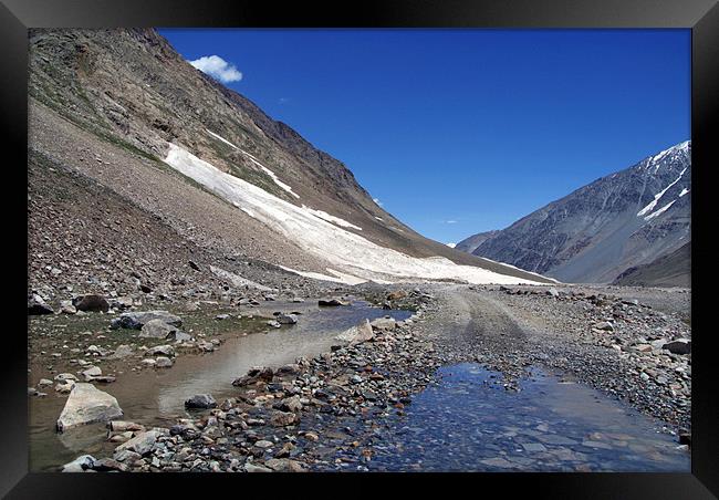 Puddle on the Road in Lahaul Valley, Himalayas, In Framed Print by Serena Bowles