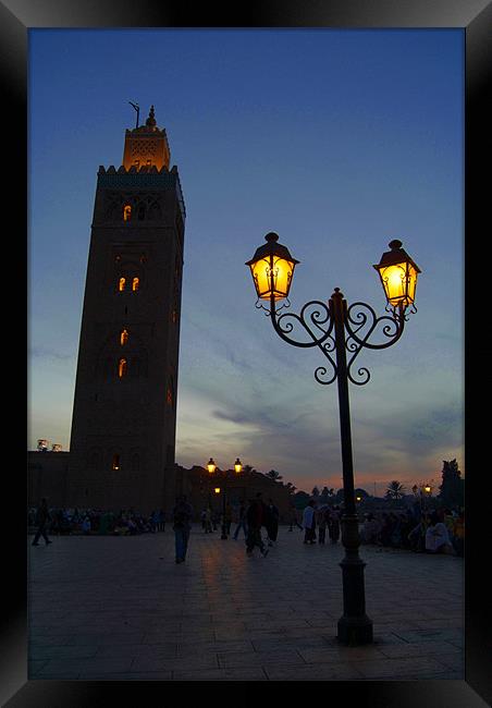 Koutoubia Mosque as Night Falls Framed Print by Serena Bowles
