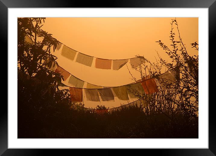 Prayer Flags and Mist Poon Hill Framed Mounted Print by Serena Bowles