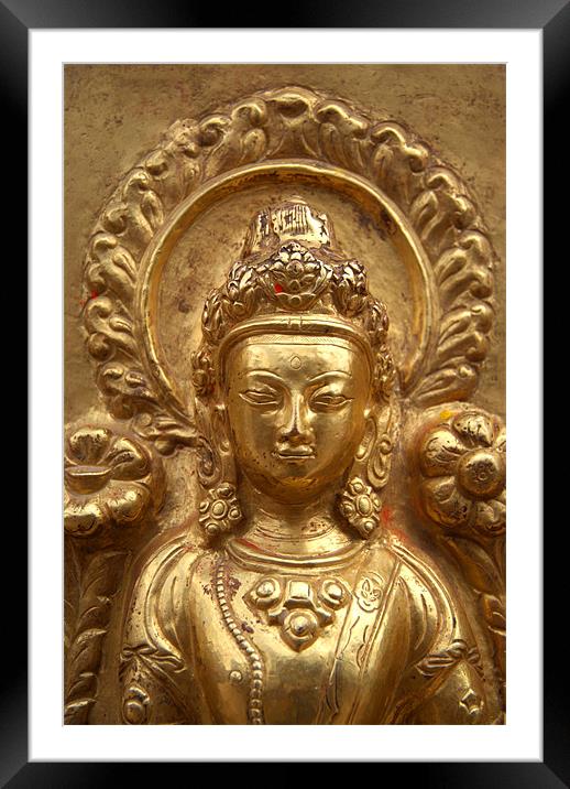 Gilded Buddha Image Swayambhu Framed Mounted Print by Serena Bowles