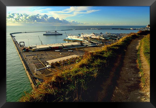 Dover Docks from the White Cliffs Framed Print by Serena Bowles