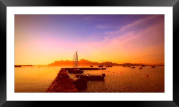 Puerto Pollensa Misty Sun Up Framed Mounted Print by Louise Godwin