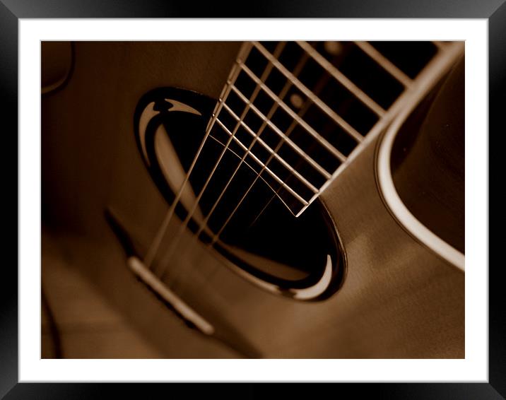 Sepia Guitar 3 Framed Mounted Print by Louise Godwin