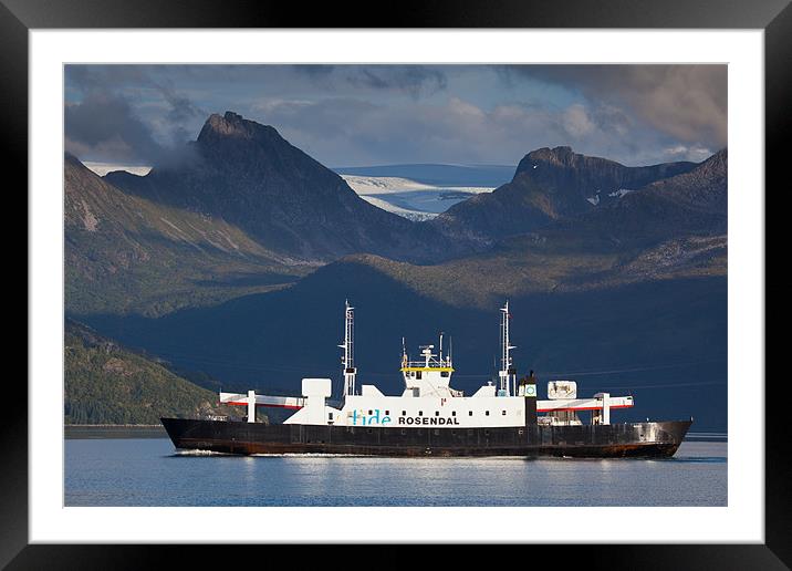 Ferry in front of svartisen glacier Framed Mounted Print by Thomas Schaeffer