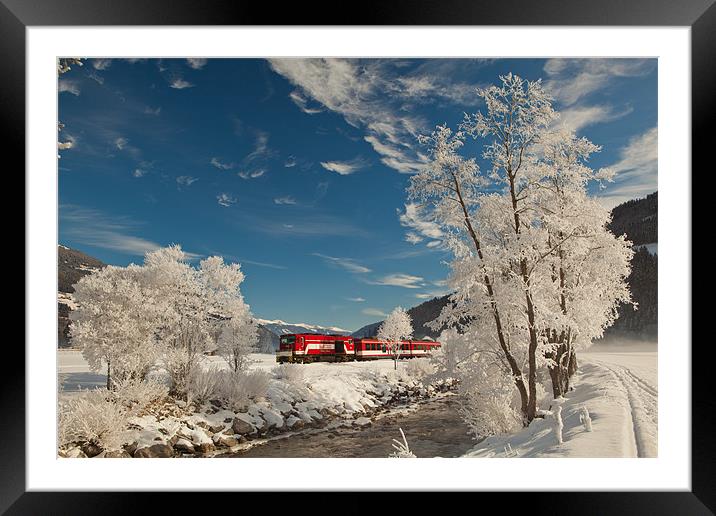 Winter creek with a train Framed Mounted Print by Thomas Schaeffer