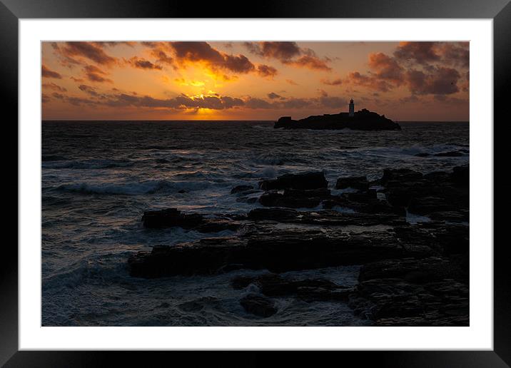 Sunset at Godrevy lighthouse Framed Mounted Print by Thomas Schaeffer