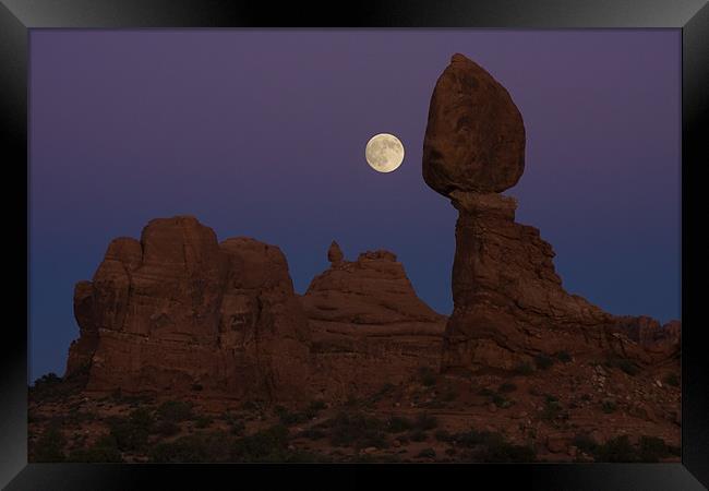 Balanced Rock full moon  Framed Print by Thomas Schaeffer