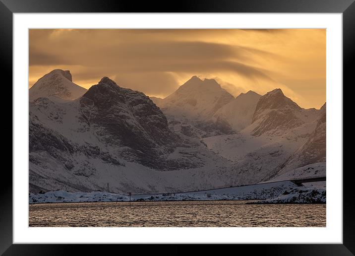 Fjord and mountain near Ramberg Framed Mounted Print by Thomas Schaeffer