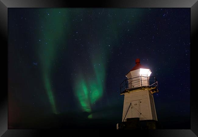 Aurora Borealis at the lighthouse Framed Print by Thomas Schaeffer