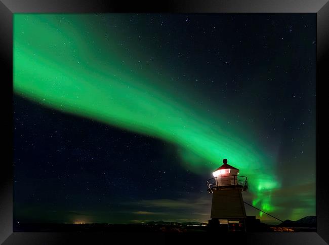 Aurora Borealis at the lighthouse Framed Print by Thomas Schaeffer