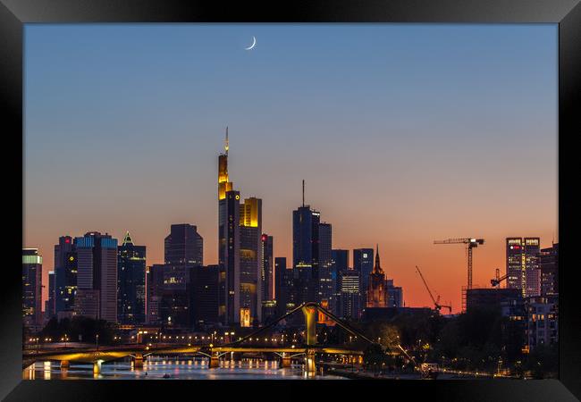Skyline Frankfurt with moon Framed Print by Thomas Schaeffer