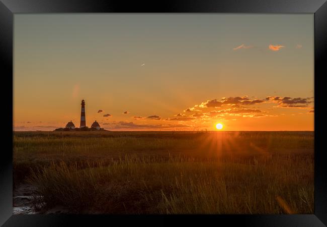 Westerhever lighthouse sunset Framed Print by Thomas Schaeffer