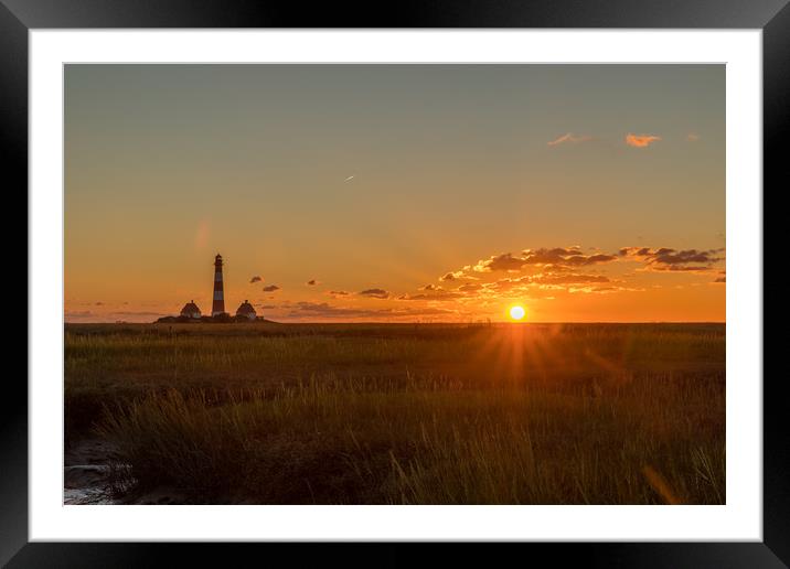 Westerhever lighthouse sunset Framed Mounted Print by Thomas Schaeffer