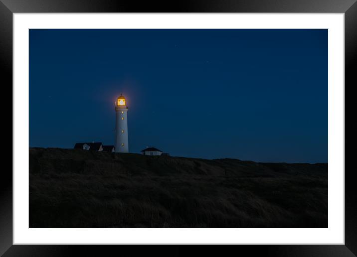Hirtshals lighthouse at night Framed Mounted Print by Thomas Schaeffer
