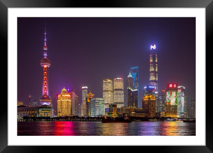 sunset at the Shanghai Bund Framed Mounted Print by Thomas Schaeffer