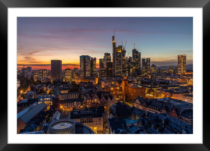 Sunset over Frankfurt Skyline Framed Mounted Print by Thomas Schaeffer