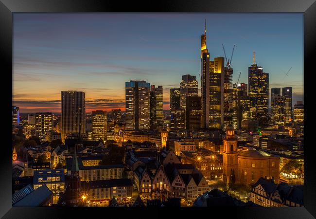 Sunset over Frankfurt Skyline Framed Print by Thomas Schaeffer