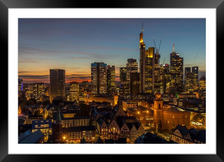 Sunset over Frankfurt Skyline Framed Mounted Print by Thomas Schaeffer