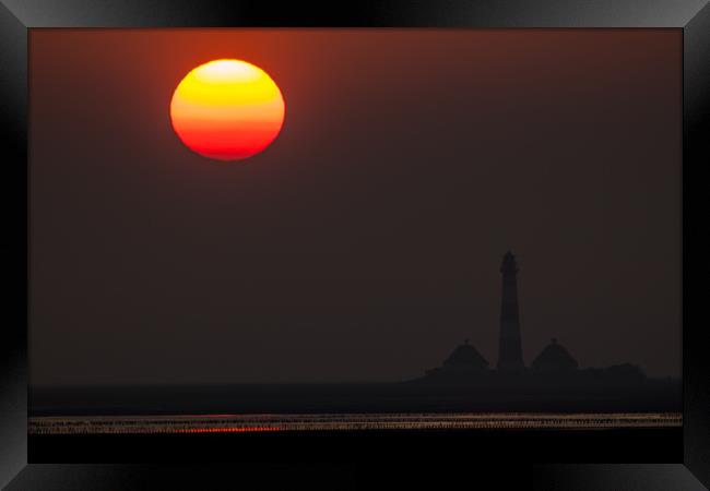 Westerhever Lighthouse at sunset Framed Print by Thomas Schaeffer