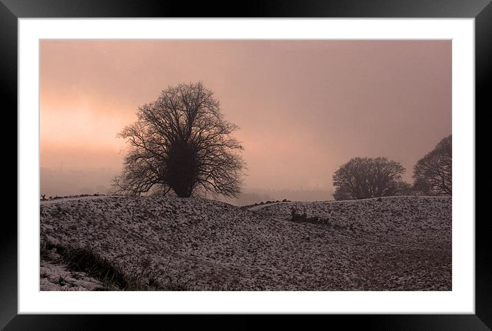 mist and sunset at Giant's Ring Framed Mounted Print by pauline morris