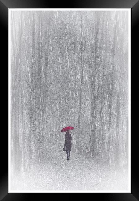 Woman With Red Umbrella Framed Print by Tom York