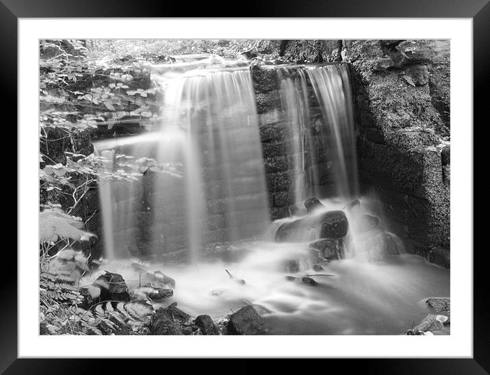 Black and White Waterfall Framed Mounted Print by Sarah Waddams