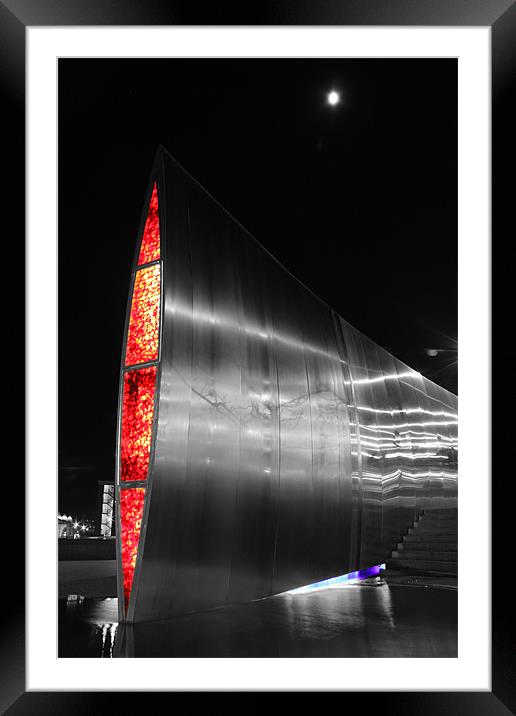 Sheffield moon over fountain at railway station Framed Mounted Print by Sarah Waddams